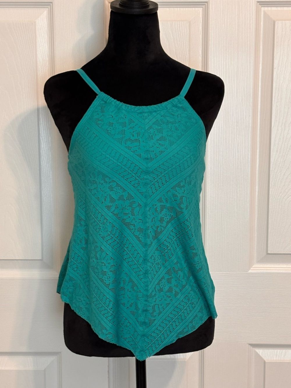 Bleu Rod Beattie Teal Perforated Laser Cut Swimsuit Swim Bikini Tankini Top 6